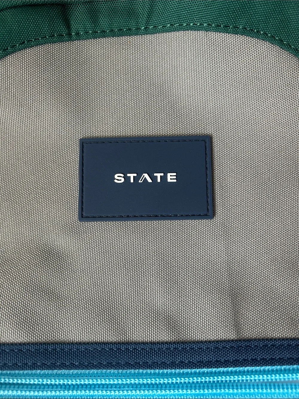 Mini STATE Colorblock Kids Backpack in Green/Navy/Cream with Yellow Accents